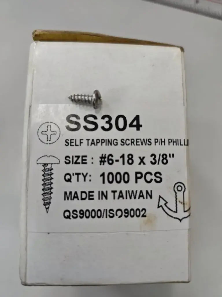 SS304 Self Tapping Screws – Pan Head Phillip, Size: #6-18x3/8”   1000pcs/box