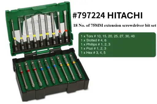 [SS036] #797224 HITACHI 18 No. of 75mm extension screwdriver bit set